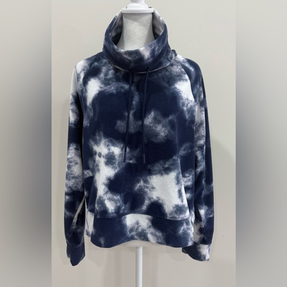 Old Navy Active Blue White Fleece Tie Dye Sweatshirt Crop Sz Large Funnel Neck - Picture 2 of 8